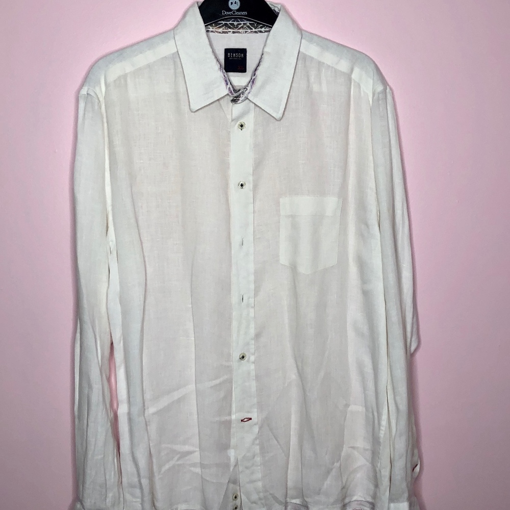 Mens Benson White Linen Shirt